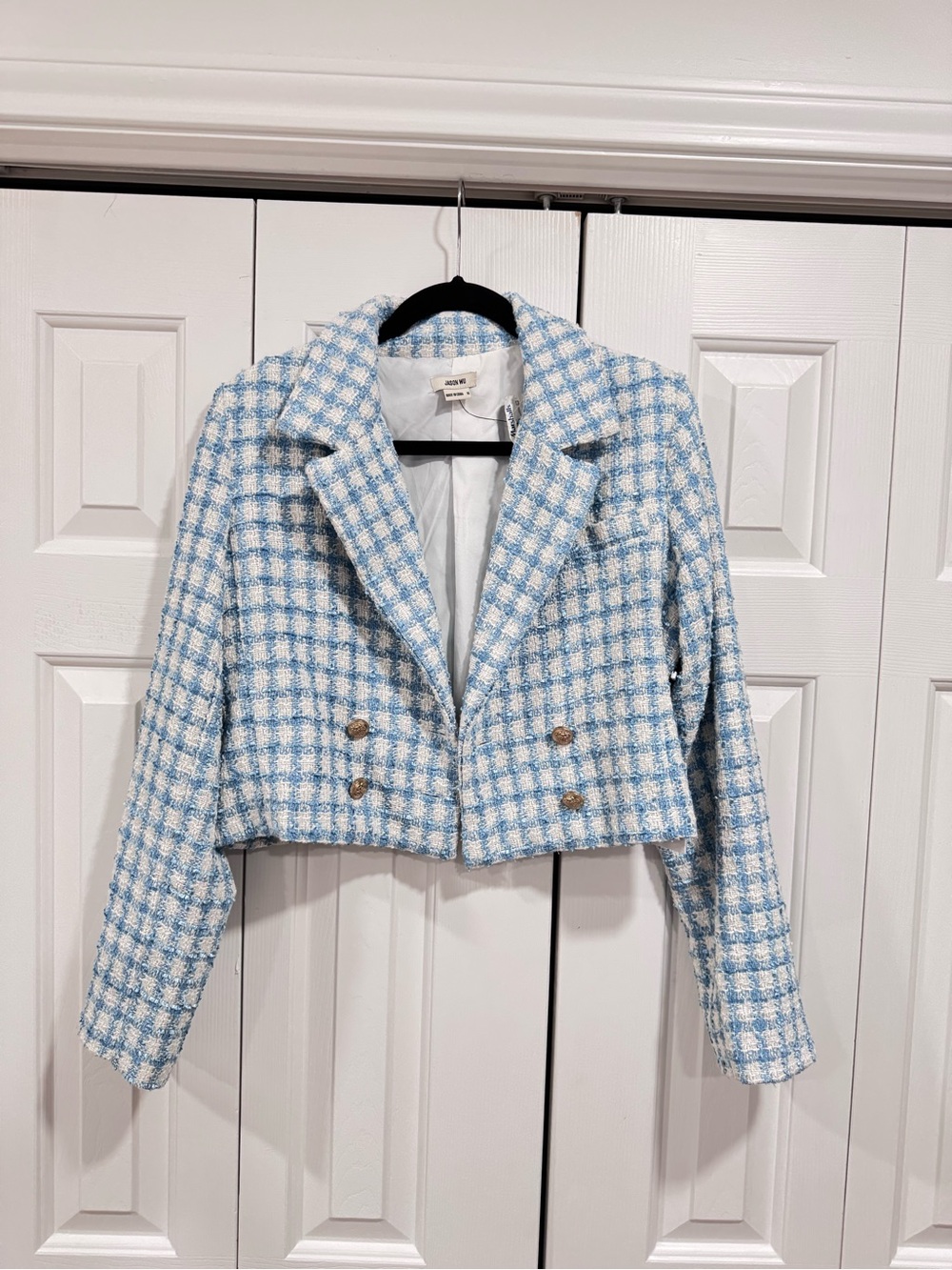 Jason Wu Blue and White Cropped Tweed Blazer